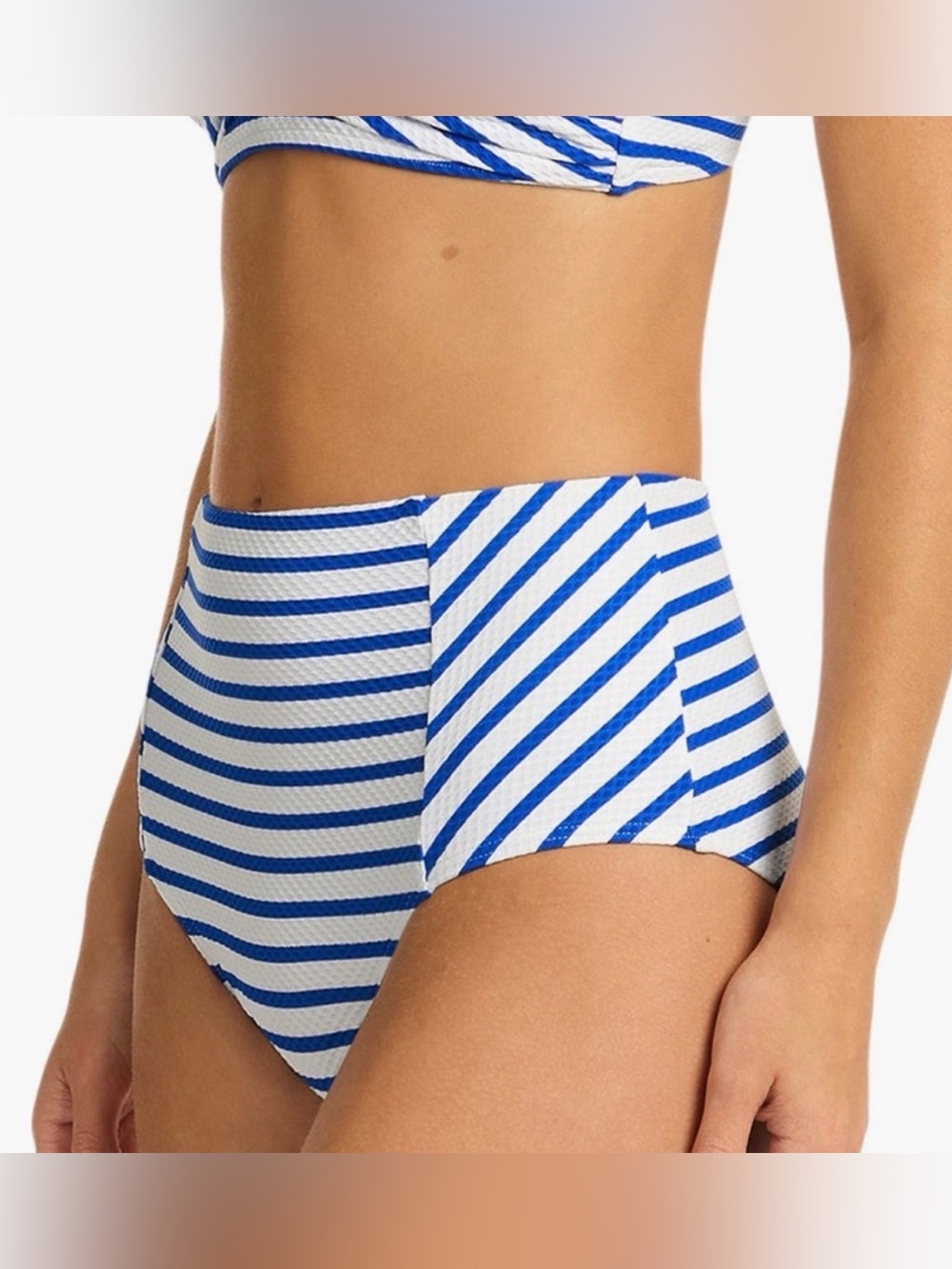 Sea Level Almalfi Paneled High Waist Bikini Bottoms Blue and White Striped